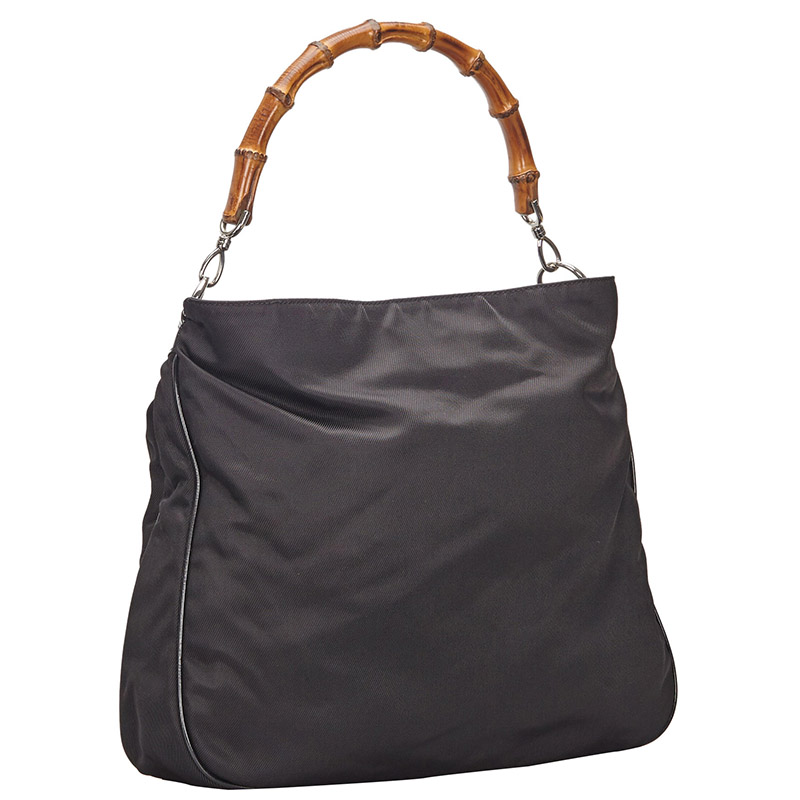 

Gucci Black Nylon Top Handle Bamboo Satchel
