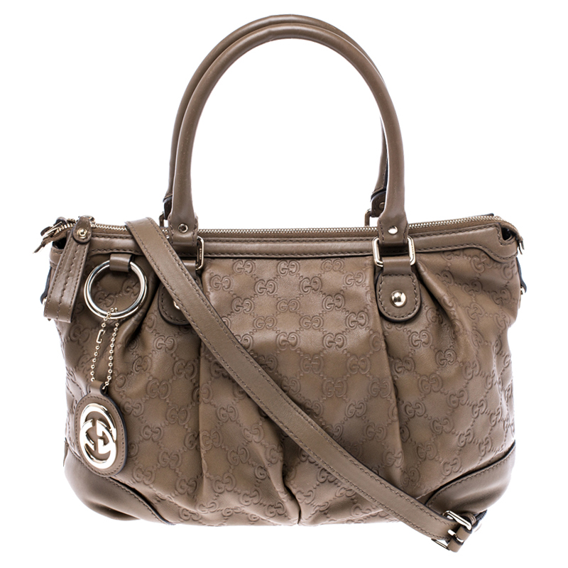 Pre Owned حقيبة يد غوتشي سوكي جلد غوتشيسيما خضراء زيتونية