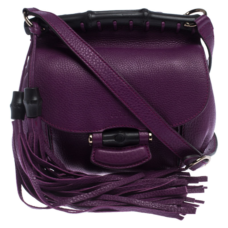 Gucci Purple Leather Nouveau Fringe Crossbody Bag