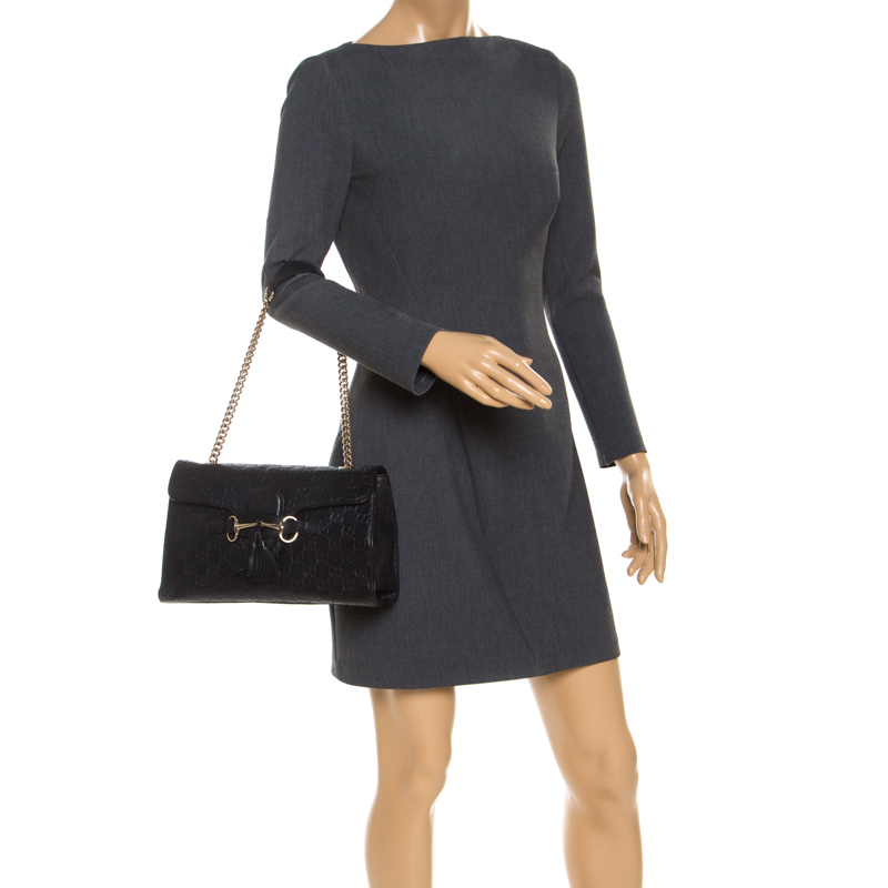 

Gucci Black Guccissima Leather Medium Emily Chain Shoulder Bag