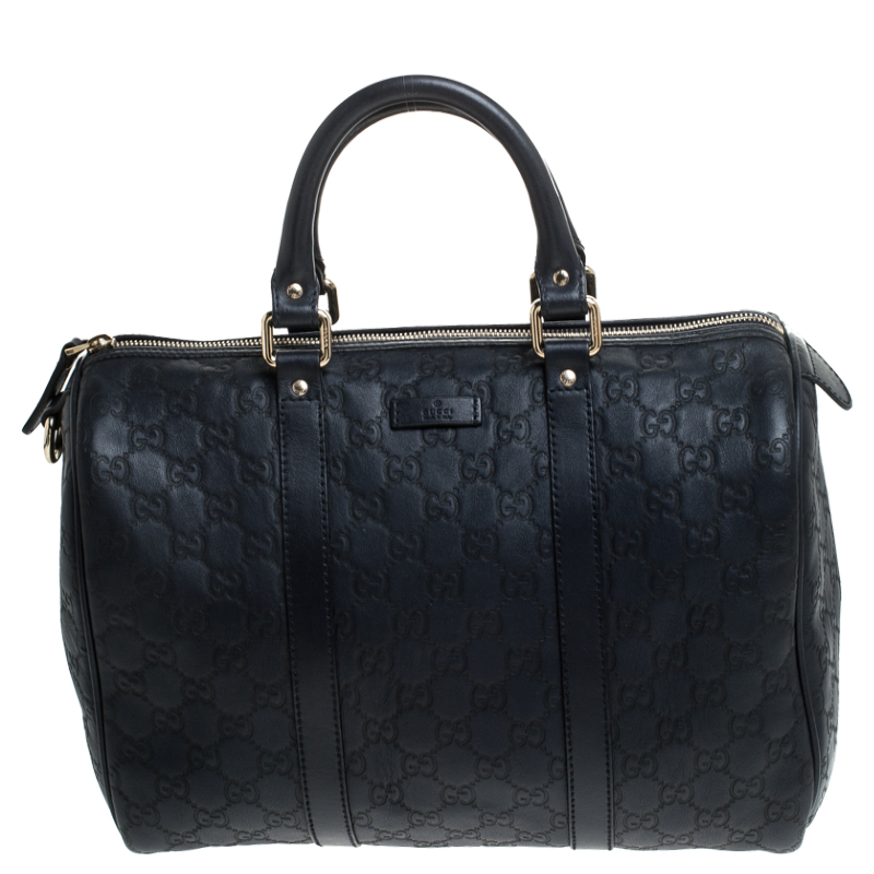 Pre Owned Gucci Navy Blue Guccissima Leather Medium Joy Boston Bag