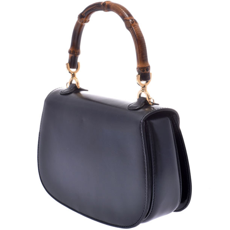 

Gucci Black Leather Bamboo Top Handle Bag