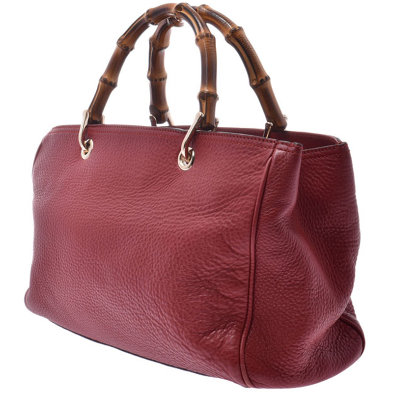 

Gucci Red Leather Bamboo Top Handle Shopper Tote