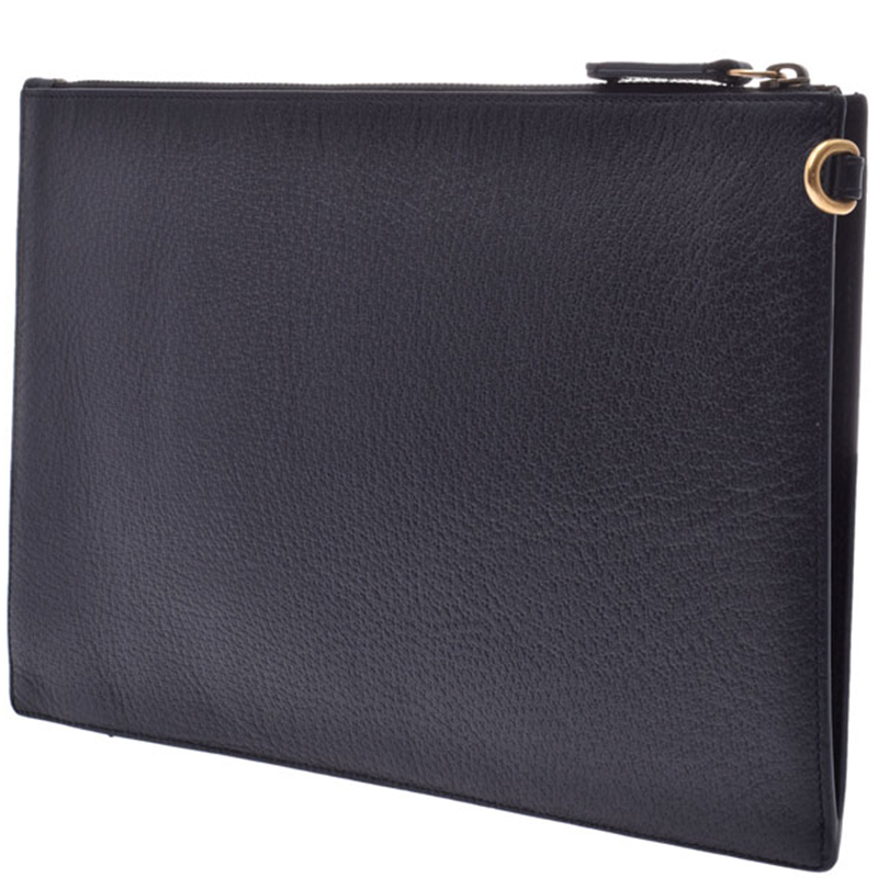 

Gucci Black Leather Bee Plate Clutch Bag