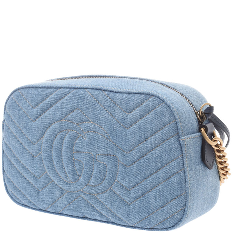 

Gucci Light Blue Denim GG Marmont Chain Shoulder Bag