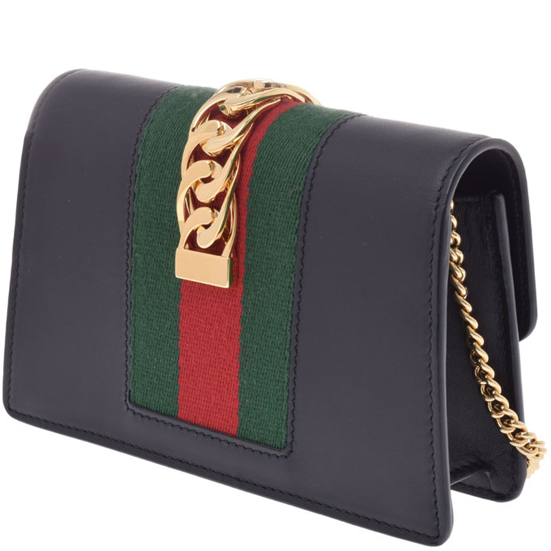 

Gucci Navy Leather Sylvie Mini Chain Shoulder Bag, Navy blue