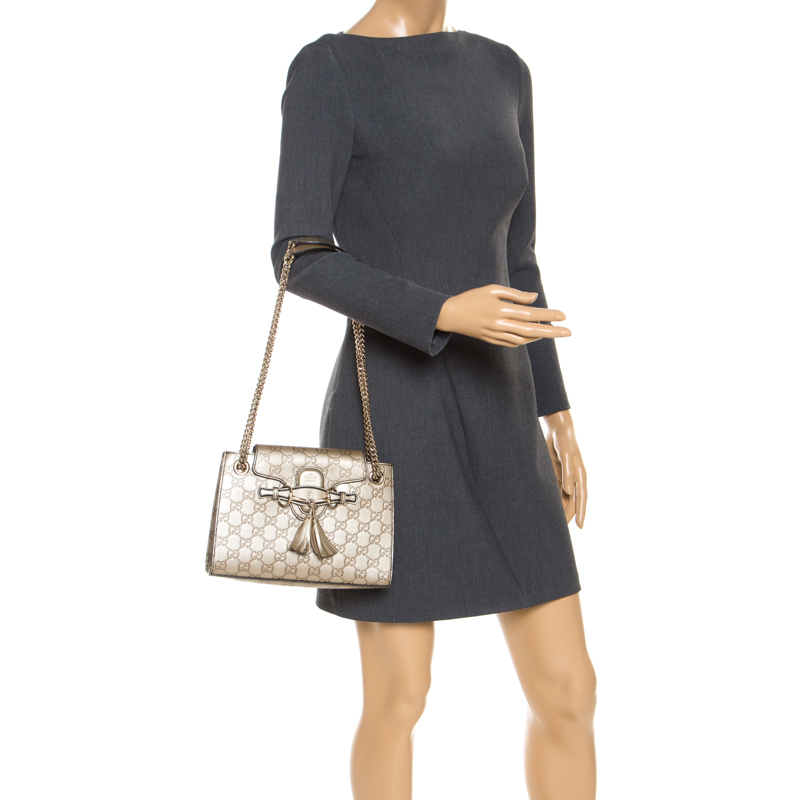 

Gucci Metallic Beige Guccissima Leather Small Emily Chain Shoulder Bag