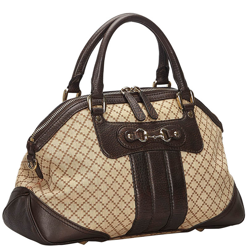 

Gucci Brown/Beige Canvas Diamante Horsebit Catherine Satchel