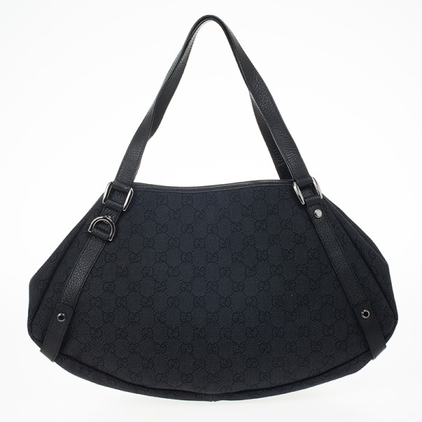 Pre Owned Gucci Black Monogram Abbey Medium Hobo