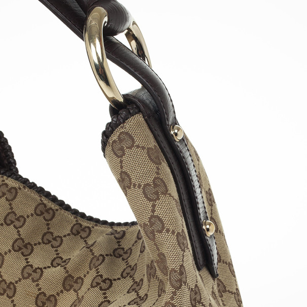 Gucci Beige/Ebony GG Canvas Large Horsebit Hobo Bag - Yoogi's Closet