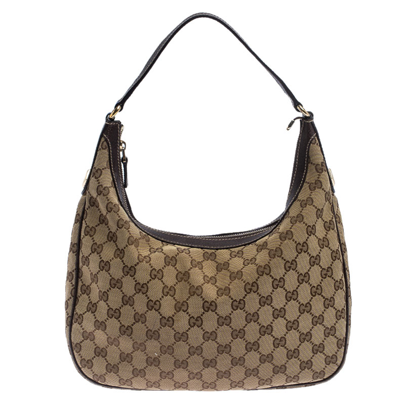 Gucci Beige/Brown GG Canvas and Leather Charmy Hobo