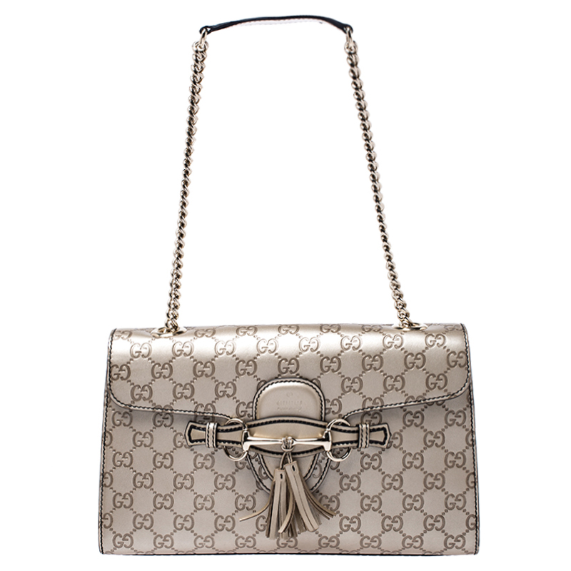 مملوكة مسبقًا Gucci Beige Guccissima Leather Medium Emily Chain Shoulder Bag