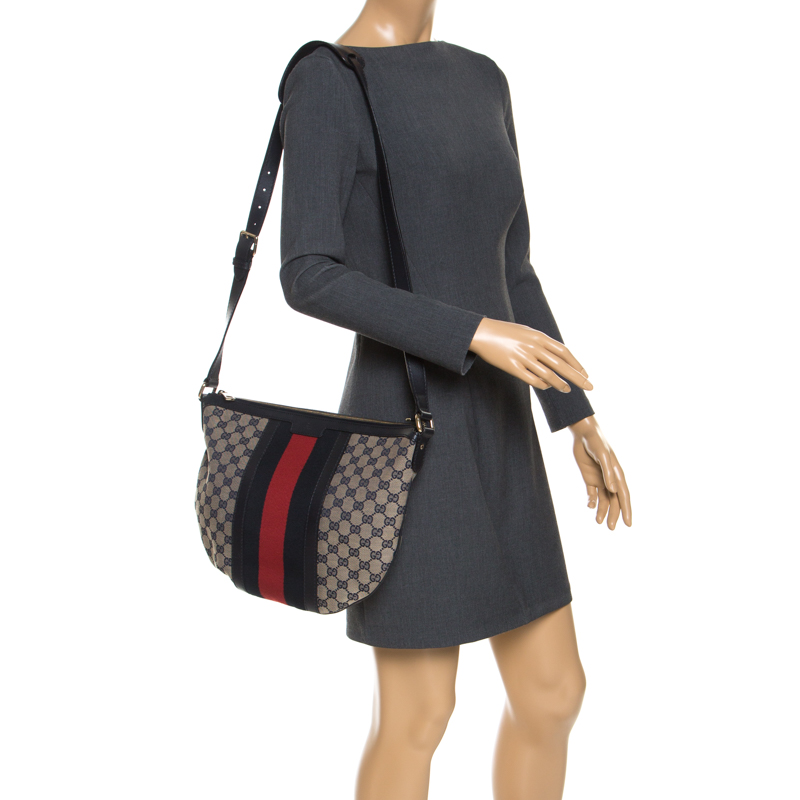 

Gucci Blue GG Canvas and Leather Web Messenger Bag