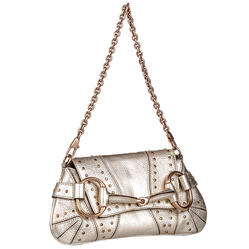 

Gucci Metallic/Gold Horsebit Leather Chain Clutch
