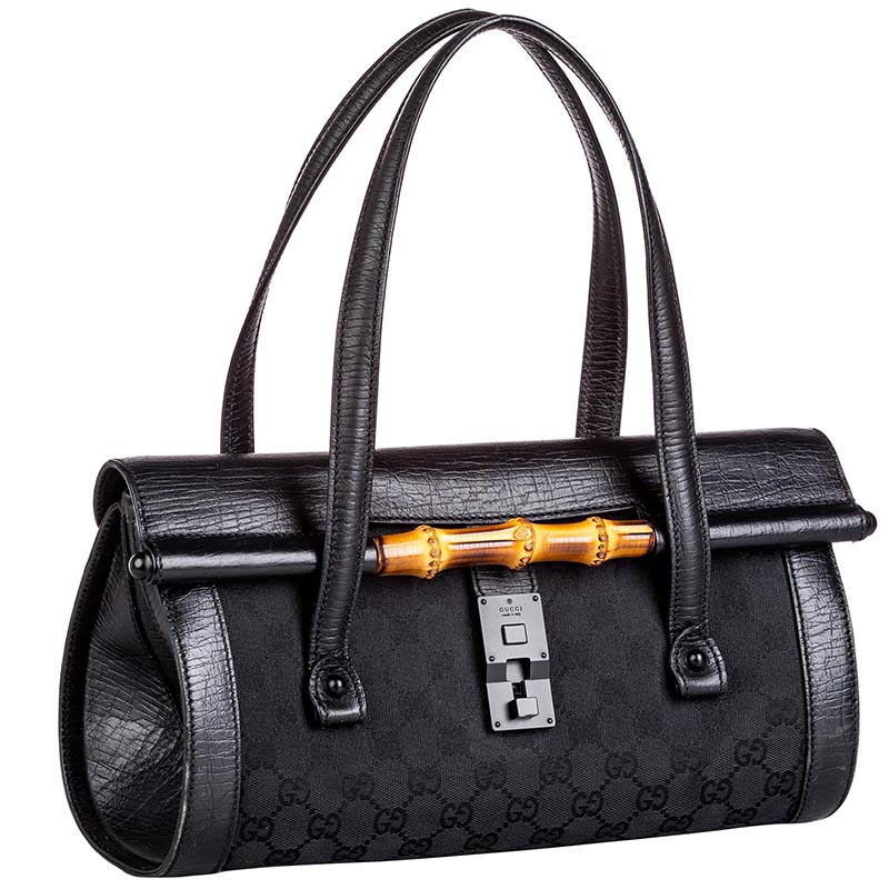 

Gucci Black GG Canvas Bamboo Bullet Top Handle Bag