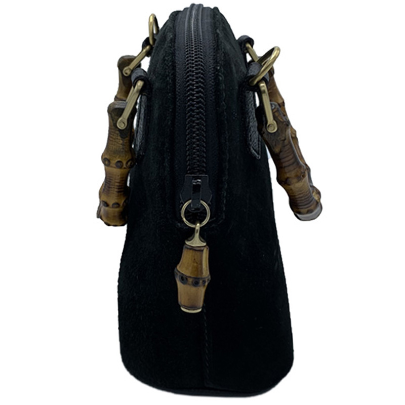 

Gucci Black Suede and Leather Mini Vintage Bamboo Top Handle Bag