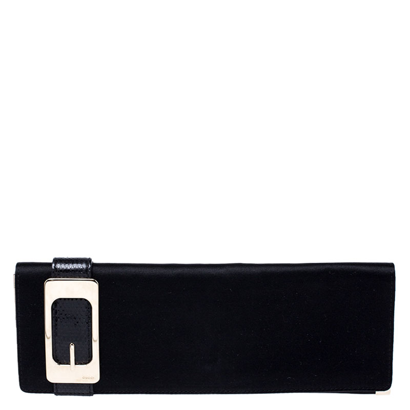Pre Owned Gucci Black Satin Romy Continental Wallet