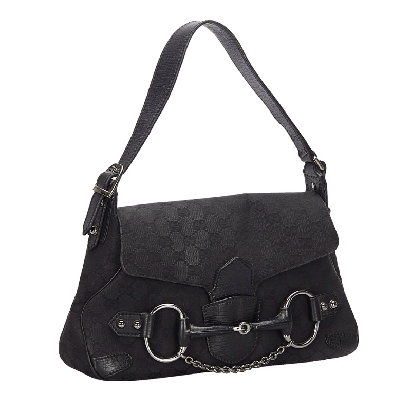 

Gucci Black GG Canvas Leather Horsebit Shoulder Bag