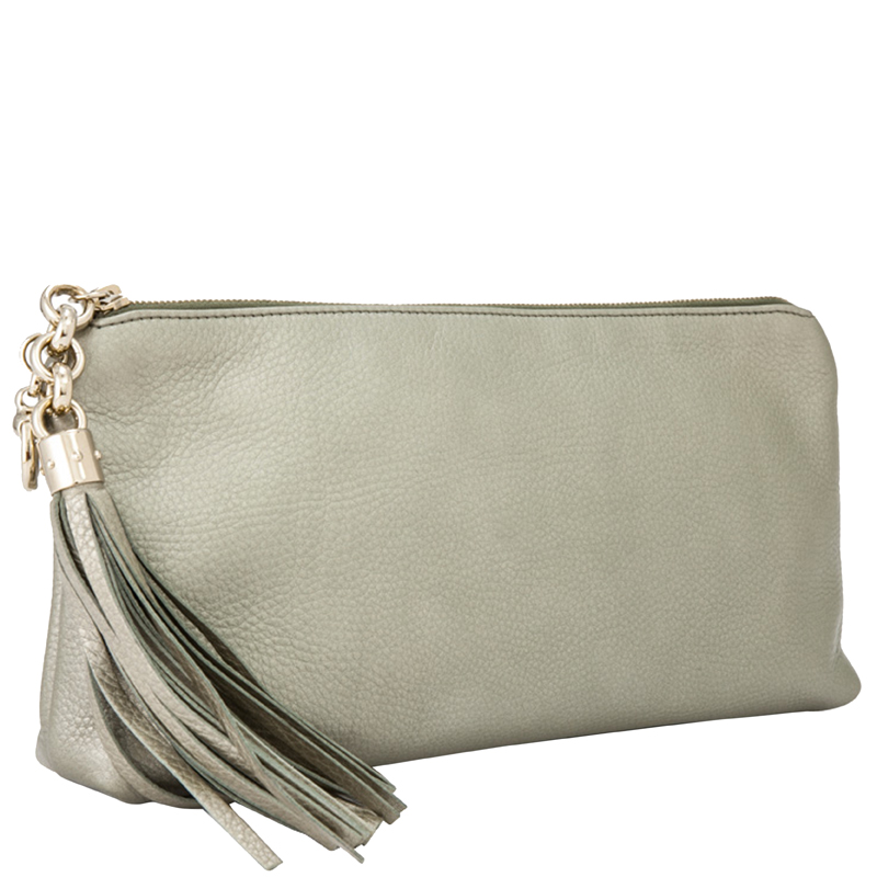 

Gucci Gray Metallic Leather Tassel Clutch Bag, Grey