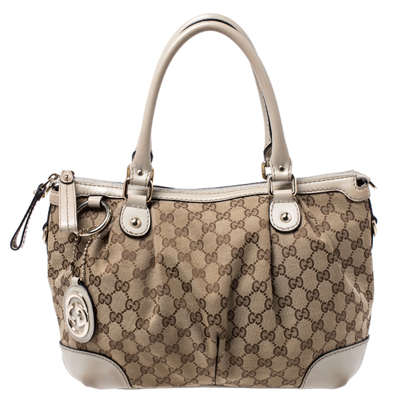 Gucci Beige/Cream Canvas and Leather Sukey Satchel