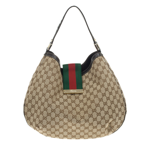 مملوكة مسبقًا Gucci Canvas 'Ladies Web' Large Hobo Handbag
