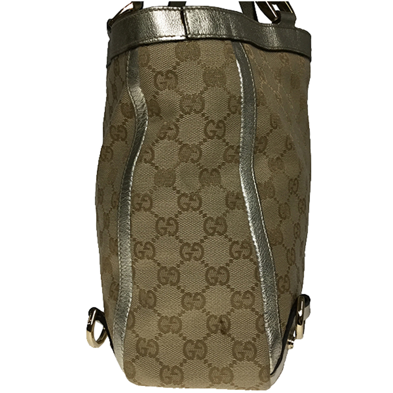 

Gucci Beige Leather GG Canvas Tote Bag