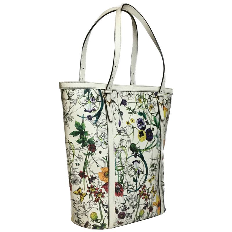 

Gucci White Floral Leather Tote Bag