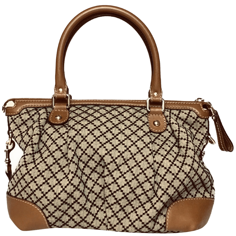 

Gucci Camel Diamante Canvas Leather Shoulder Bag, Beige