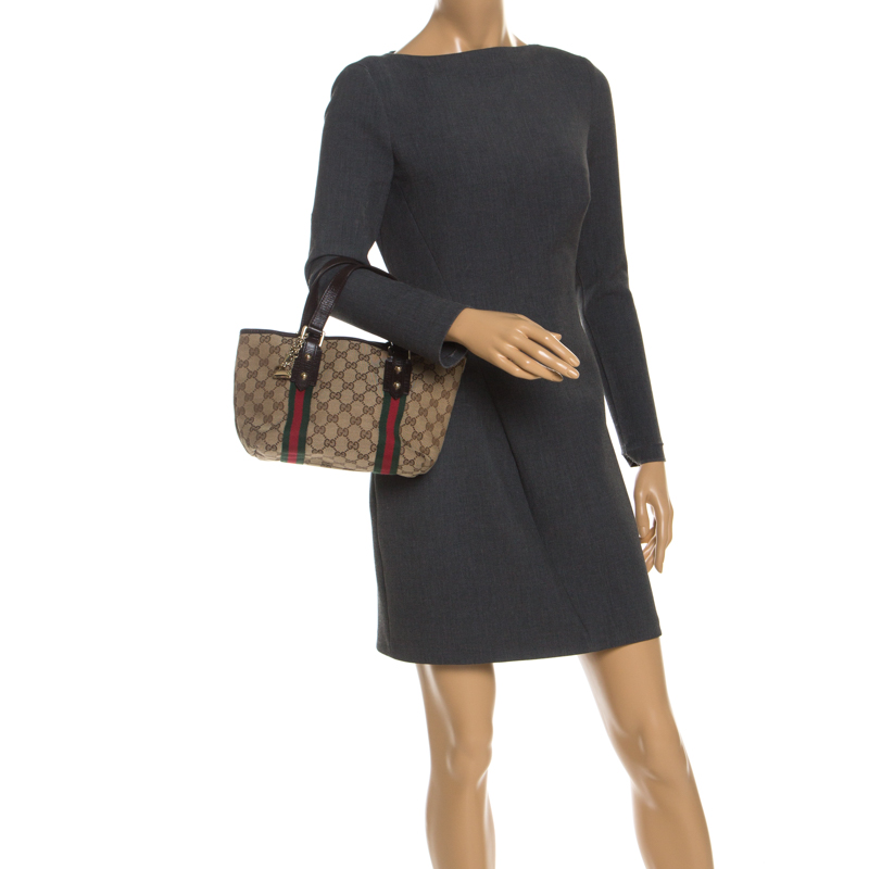 

Gucci Beige/Brown GG Canvas Mini Jolicoeur Web Tote