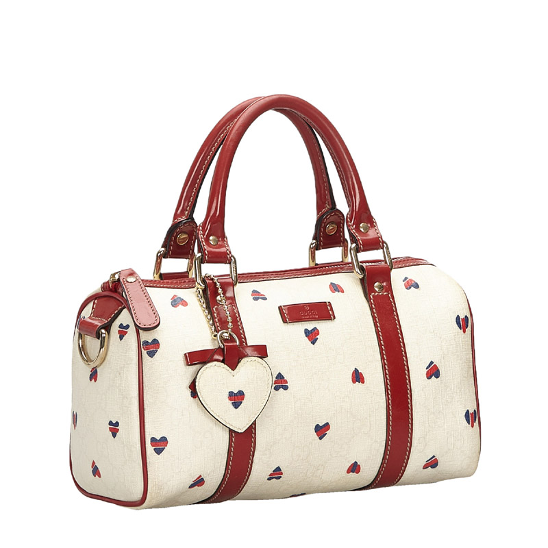 

Gucci Red/White GG Supreme Canvas Hearts Small Boston Bag