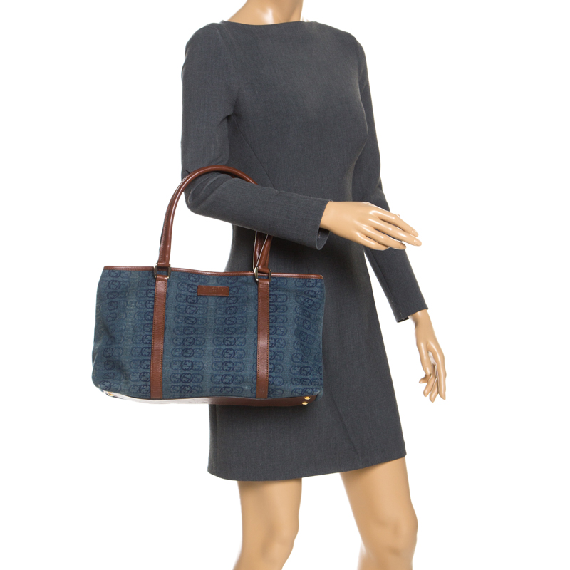 

Gucci Blue/Brown GG Denim and Leather Joy Tote