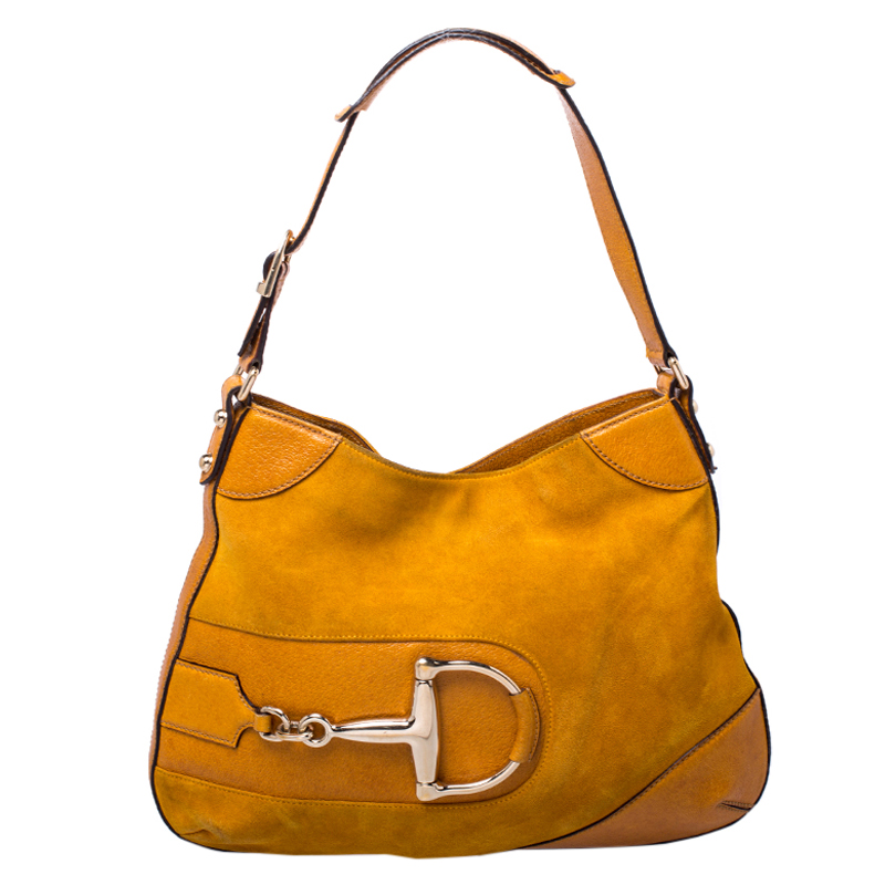 Pre-owned Gucci Mustard Suede And Leather Hasler Horsebit Shoulder Bag ...