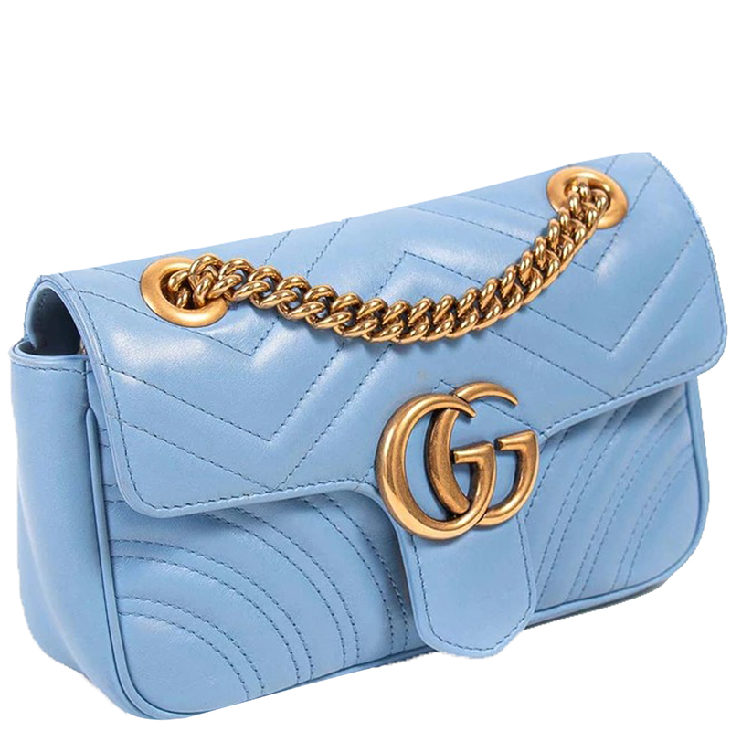 

Gucci Blue Quilted Leather GG Marmont Mini Bag
