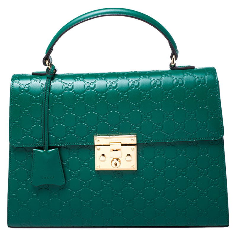 Gucci Green Guccissima Leather Medium Padlock Top Handle Bag