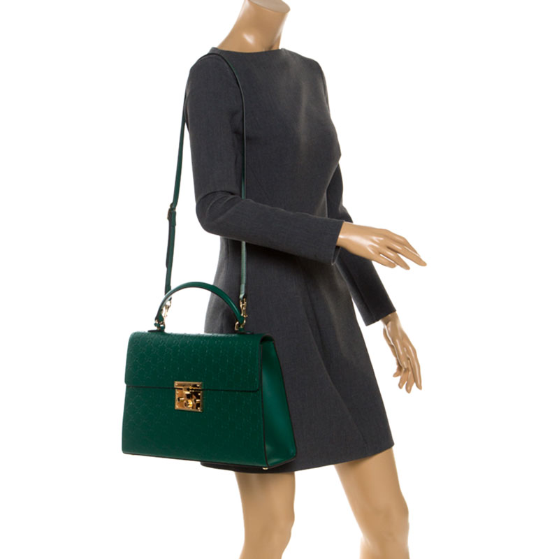 

Gucci Green Guccissima Leather Medium Padlock Top Handle Bag