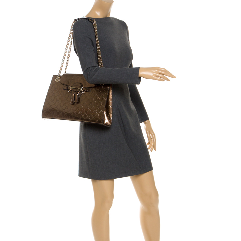 

Gucci Brown Guccissima Patent Leather  Emily Chain Shoulder Bag