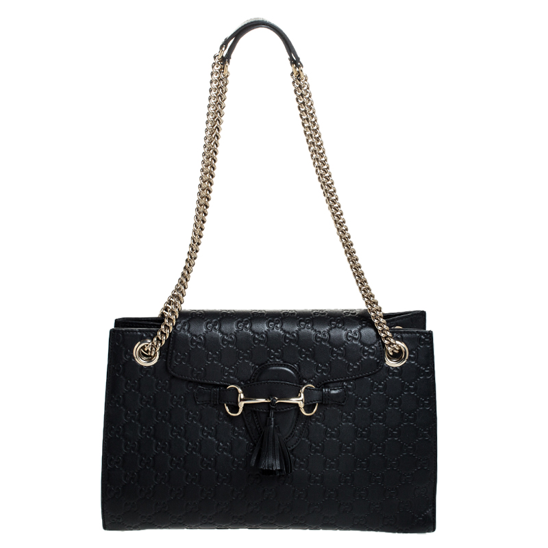 مملوكة مسبقًا Gucci Black Guccissima Leather Large Emily Chain Shoulder Bag