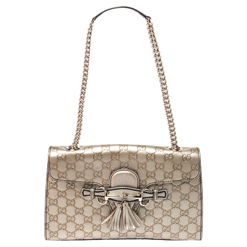 مملوكة مسبقًا Gucci Gold Guccissima Leather Medium Emily Chain Shoulder Bag