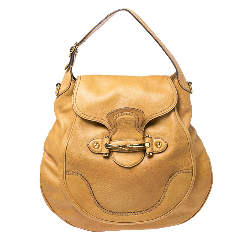 Gucci Mustard Leather Large New Pelham Horsebit Shoulder Bag