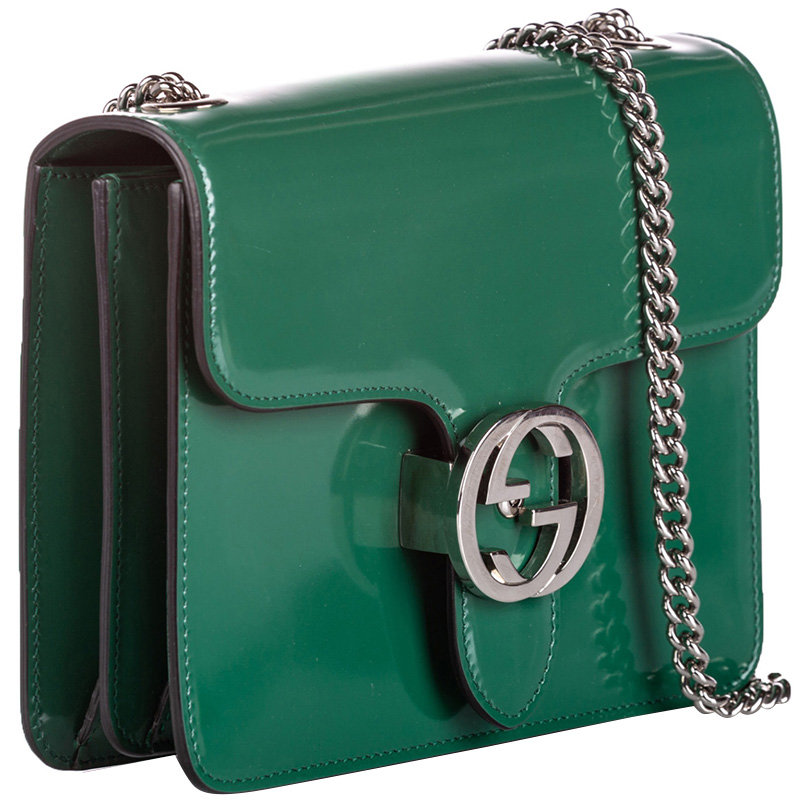 

Gucci Green Patent Leather Interlocking Chain Crossbody Bag