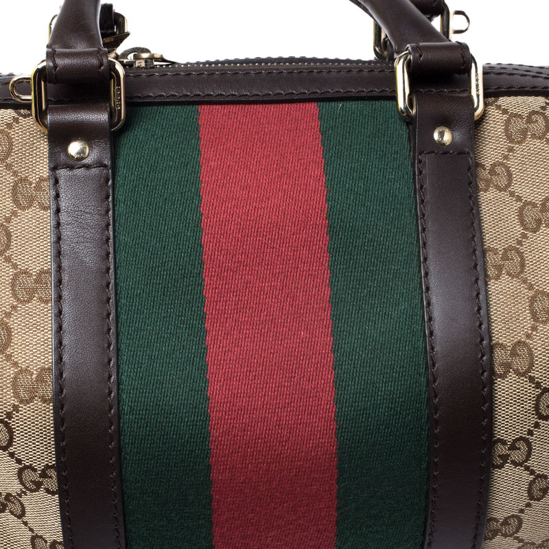 Gucci Dark Brown/Beige GG Canvas and Leather Small Vintage Web Boston Bag  Gucci
