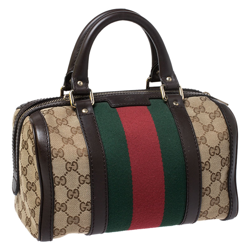 Gucci Brown Leather Web Boston Bag Small QFB18Z060H000