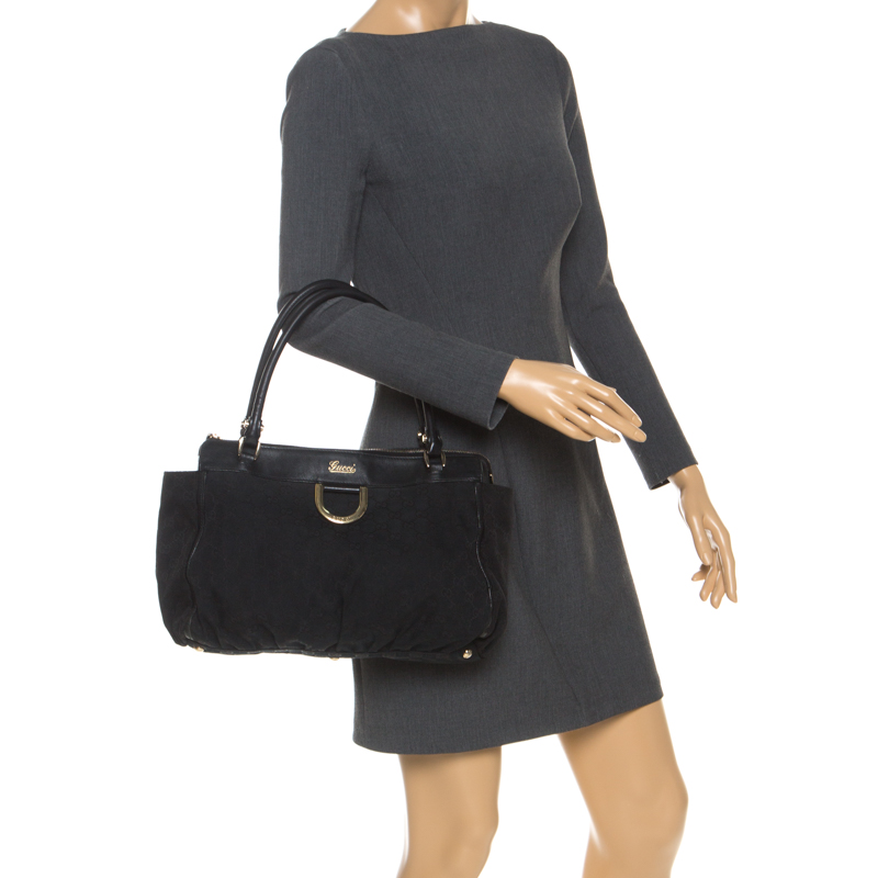 

Gucci Black GG Canvas and Leather D Ring Tote