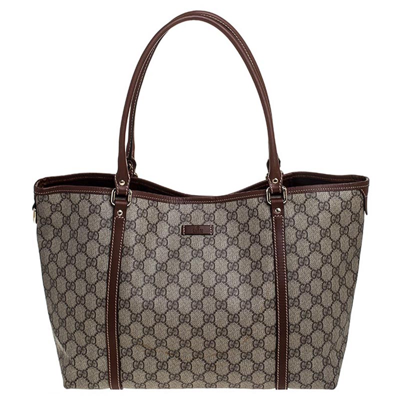 Pre Owned حقيبة يد غوتشي Joy Shopper جلد وكانفاس مقوى سوبريم GG بنية