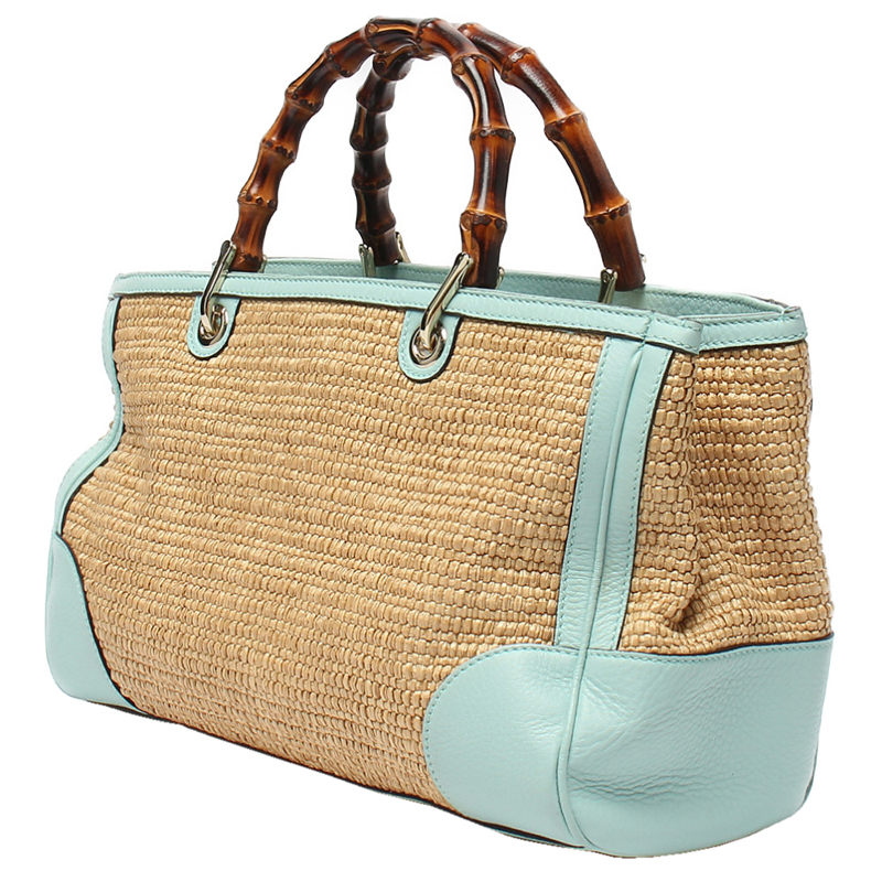 

Gucci Beige/Blue Leather Bamboo Shopper Bag