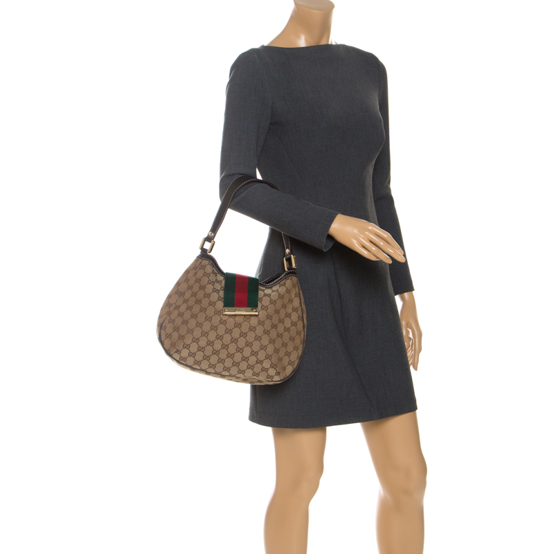 

Gucci Beige GG Canvas and Leather New Ladies Web Hobo