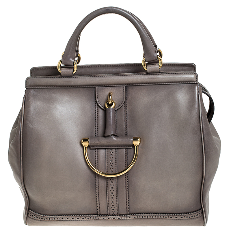 Gucci Taupe Leather Duilio Brogue Satchel Gucci | The Luxury Closet