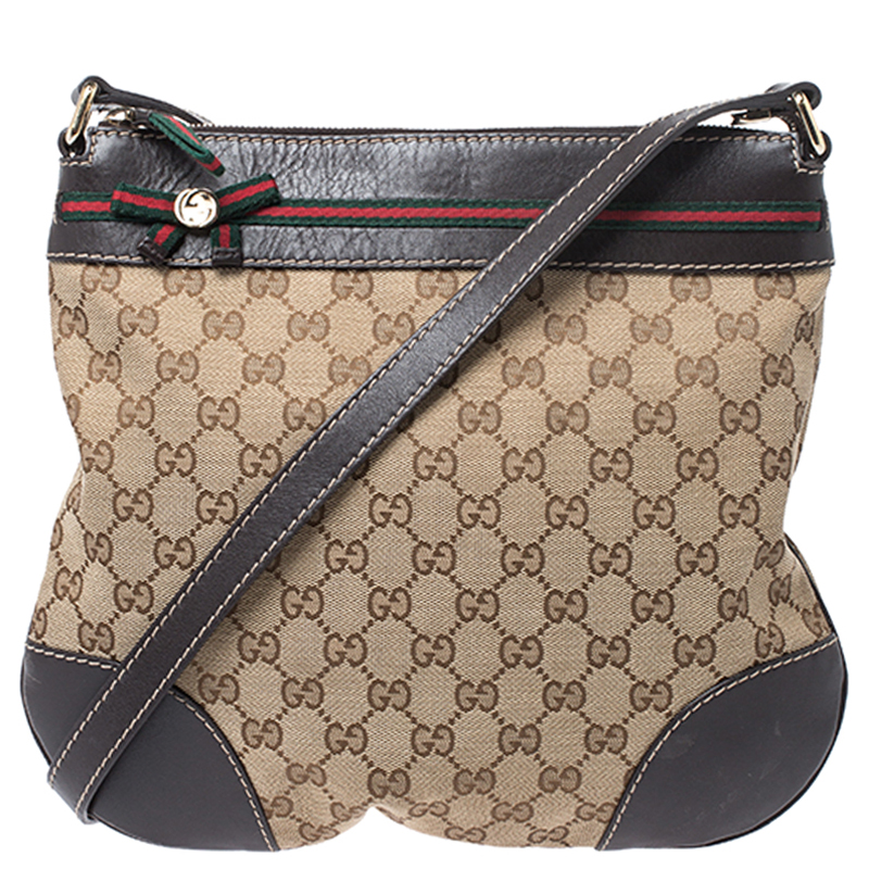 Pre-owned Gucci Beige/brown Gg Canvas And Leather Mayfair Bow Crossbody Bag