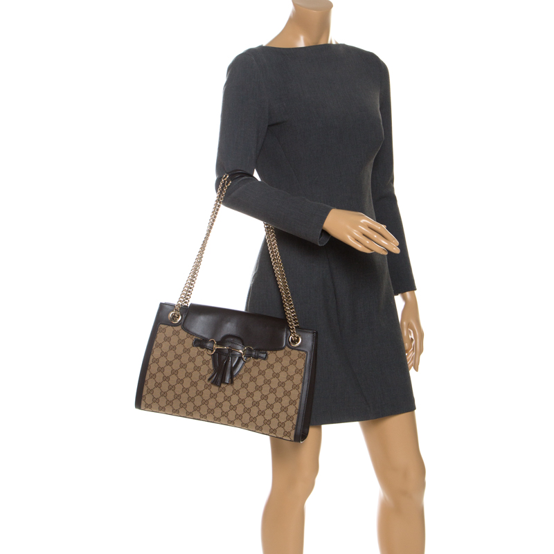 

Gucci Dark Brown/Beige GG Canvas and Large Emily Chain Shoulder Bag