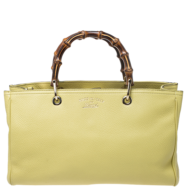 Pre-owned Gucci Yellow Small Bamboo Tote